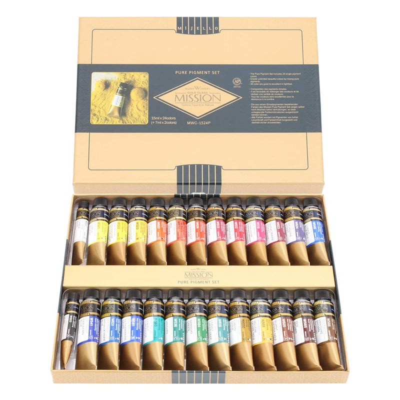 Mijello Mission Gold Class Pure Pigment Watercolor MWC-1524P, 15ml x 24 Colors (7 Milliliter x 2ea)